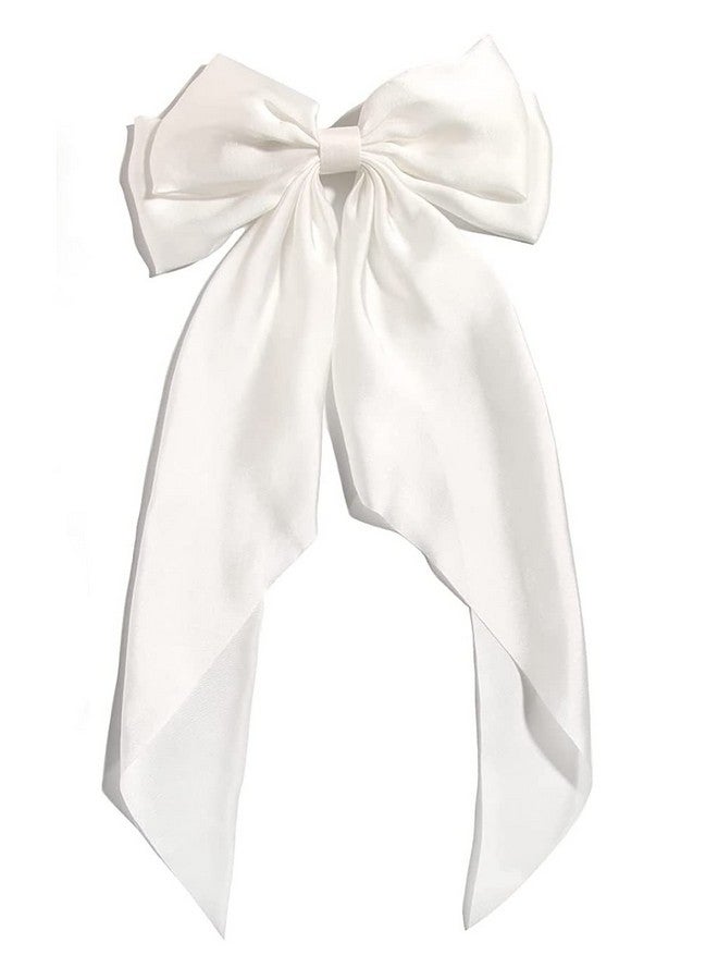 Ash & Roh® Big Satin Layered Hair Bows for Women Girls 8 Inch Barrette Hair Clip Long Black Ribbon Bows French Style Hair Accessories (White) - Image 1