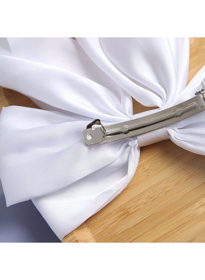 Ash & Roh® Big Satin Layered Hair Bows for Women Girls 8 Inch Barrette Hair Clip Long Black Ribbon Bows French Style Hair Accessories (White) - Image 3