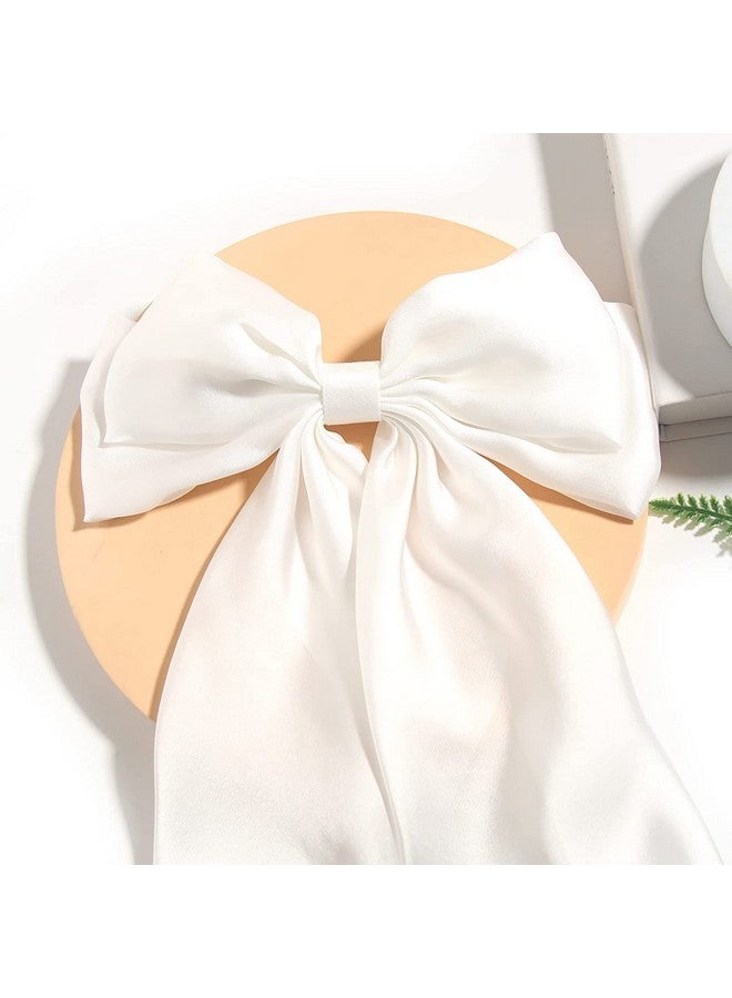 Ash & Roh® Big Satin Layered Hair Bows for Women Girls 8 Inch Barrette Hair Clip Long Black Ribbon Bows French Style Hair Accessories (White) - Image 4