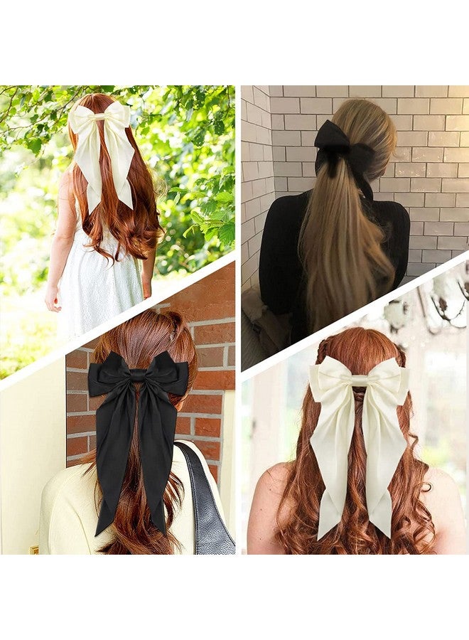 Ash & Roh® Big Satin Layered Hair Bows for Women Girls 8 Inch Barrette Hair Clip Long Black Ribbon Bows French Style Hair Accessories (White) - Image 5
