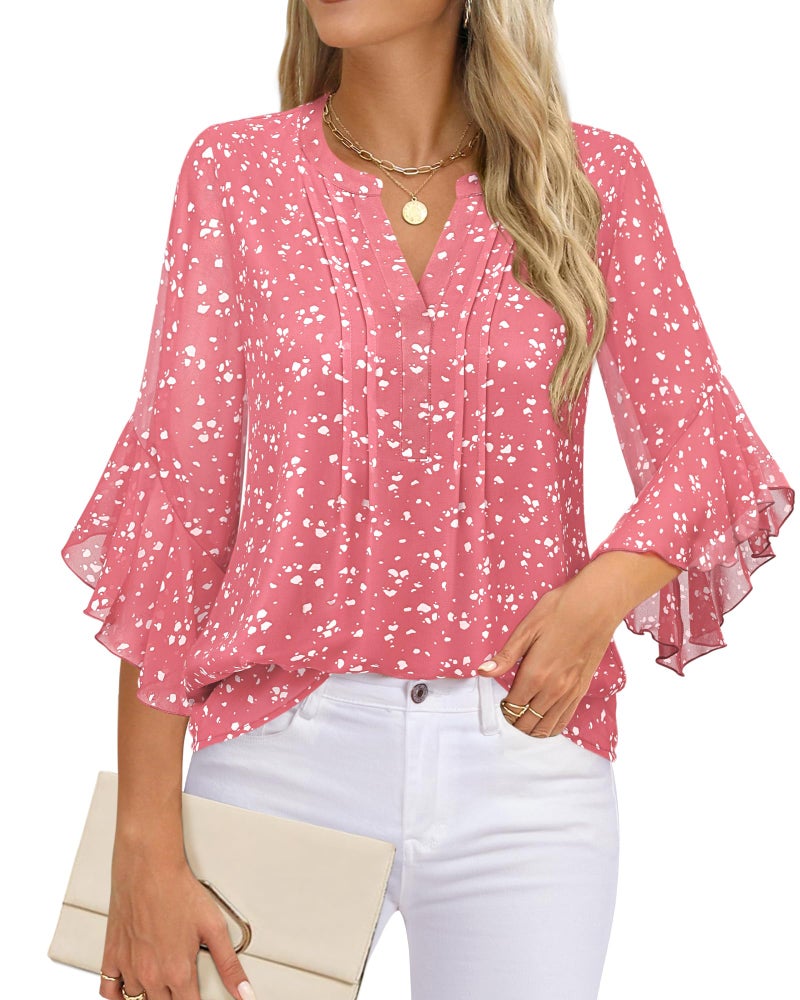 Timeson Womens Business Casual Tops: Office Work - Dressy Blouses for Women - 3/4 Sleeve Shirts for Women Plus Size Tunic for Leggings Chiffon Professional Attire Fashion 2026 No Iorn Spotted Pink 2XL - Image 2
