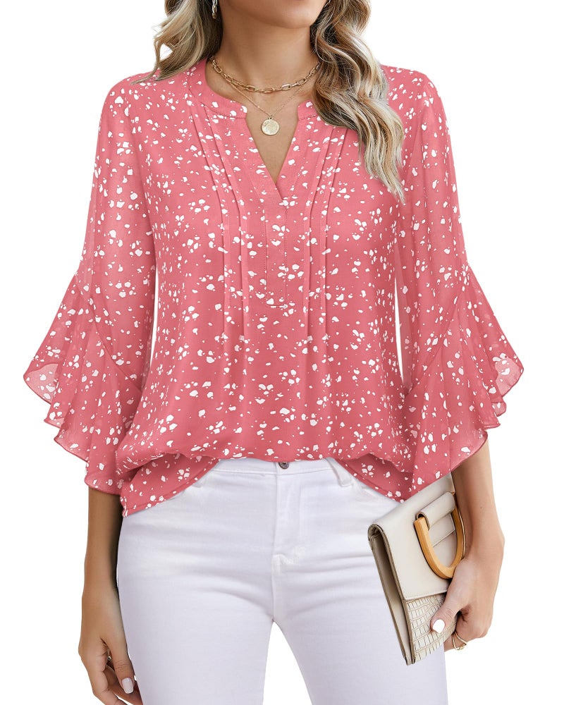 Timeson Womens Business Casual Tops: Office Work - Dressy Blouses for Women - 3/4 Sleeve Shirts for Women Plus Size Tunic for Leggings Chiffon Professional Attire Fashion 2026 No Iorn Spotted Pink 2XL - Image 1