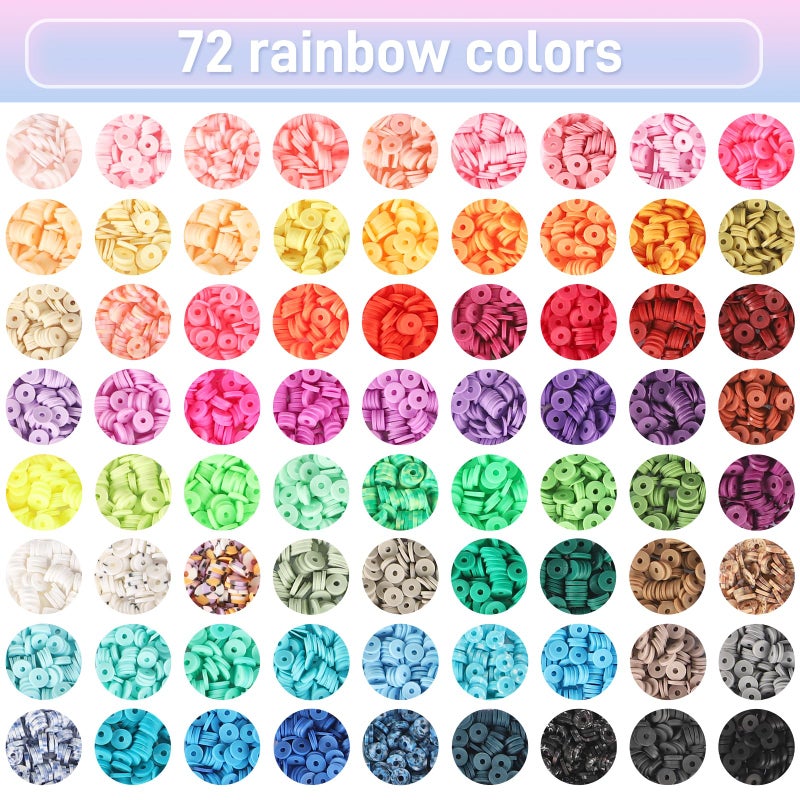 QUEFE 9000 Clay Beads Bracelet Making Kit, 72 Colors Friendship Bracelet Beads, Polymer Heishi Beads with Charms for Jewelry Making, Gifts, Crafts, Preppy - Image 2