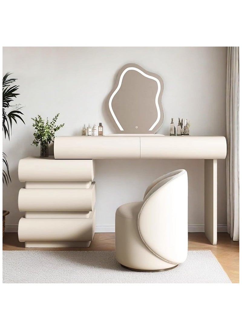 أيه دابليو دي طقم تسريحة عصري بلون كريمي مع مرآة LED وكرسي مبطن – طاولة مكياج فاخرة بتصميم عصري وأدراج تخزين – مثالية لغرف النوم - Image 1