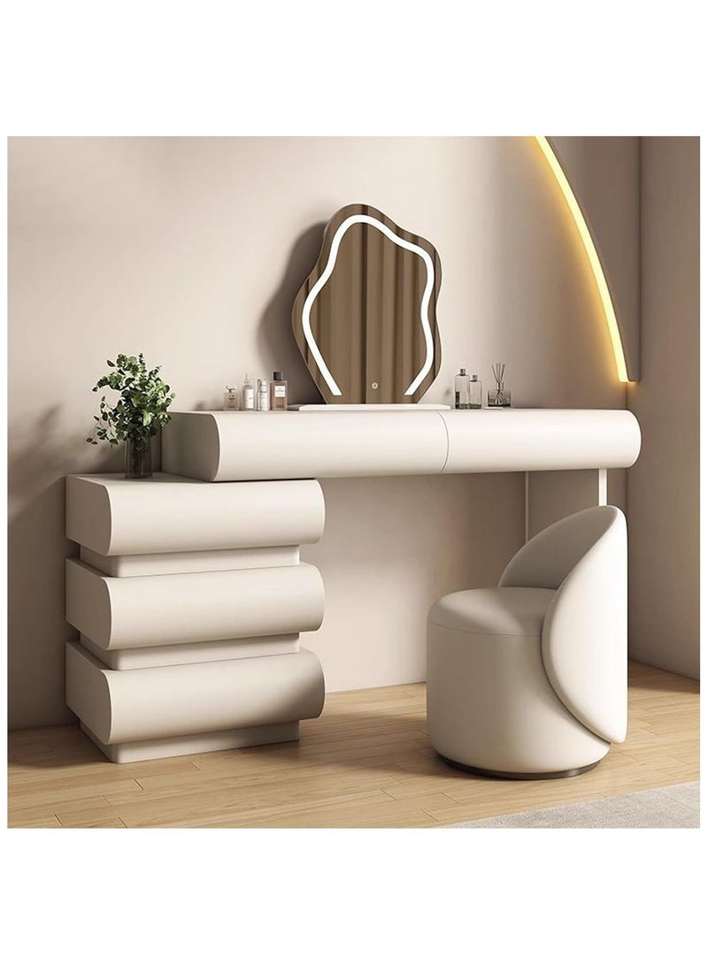 أيه دابليو دي طقم تسريحة عصري بلون كريمي مع مرآة LED وكرسي مبطن – طاولة مكياج فاخرة بتصميم عصري وأدراج تخزين – مثالية لغرف النوم - Image 2