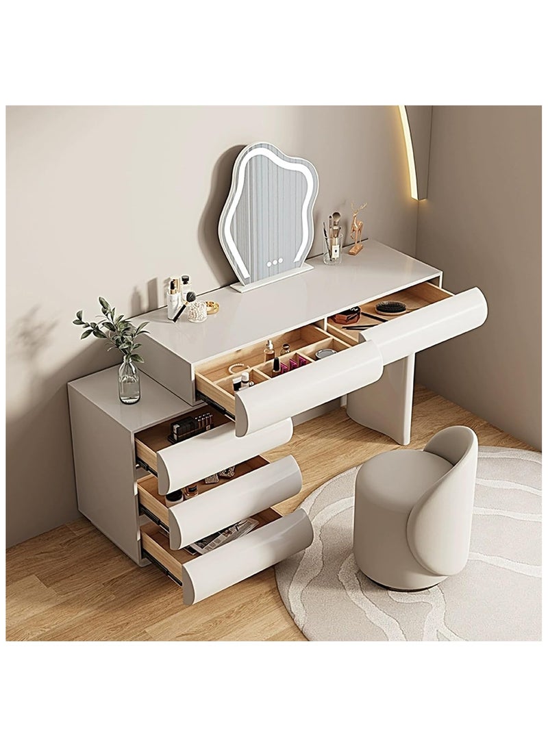أيه دابليو دي طقم تسريحة عصري بلون كريمي مع مرآة LED وكرسي مبطن – طاولة مكياج فاخرة بتصميم عصري وأدراج تخزين – مثالية لغرف النوم - Image 3