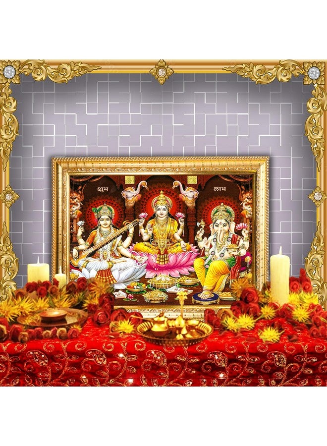 Hawai Shree Ganesh Mahalakshmi Saraswati Wooden Religious Photo Frame for Worship Use SFDI480GLDFRM 8.5x7 inch - Image 1
