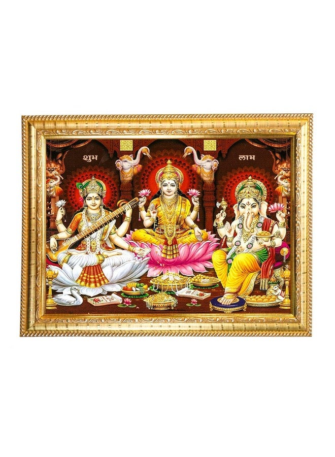 Hawai Shree Ganesh Mahalakshmi Saraswati Wooden Religious Photo Frame for Worship Use SFDI480GLDFRM 8.5x7 inch - Image 2