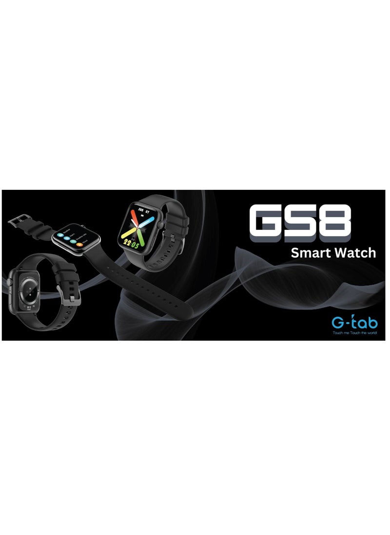 GS8 Smartwatch 1.83 Inches with 1 Extra Strap Bule - 260mAh Battery 5-7 Days Battery Time, IP67 Waterproof, Support calling Silver
