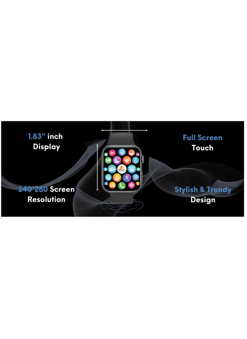 GS8 Smartwatch 1.83 Inches with 1 Extra Strap Bule - 260mAh Battery 5-7 Days Battery Time, IP67 Waterproof, Support calling Silver