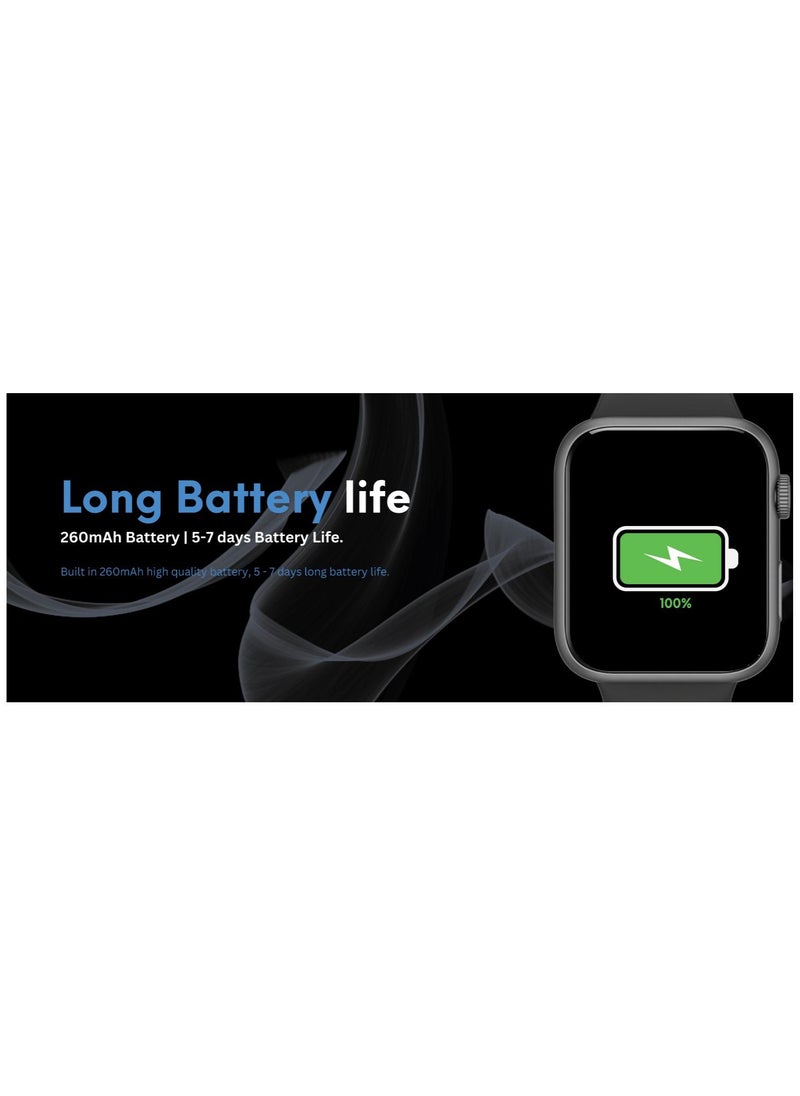 GS8 Smartwatch 1.83 Inches with 1 Extra Strap Bule - 260mAh Battery 5-7 Days Battery Time, IP67 Waterproof, Support calling Silver