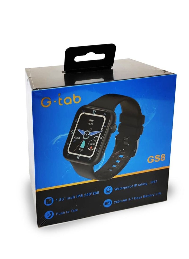 GS8 Smartwatch 1.83 Inches with 1 Extra Strap Bule - 260mAh Battery 5-7 Days Battery Time, IP67 Waterproof, Support calling Silver