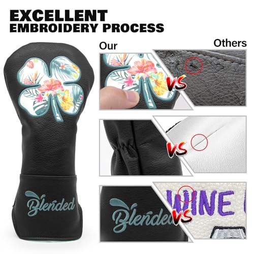 BAIRBRE Golf Club Covers Black Lucky Clover Golf Head Covers Driver Covers Fariway Wood Headcover Hybrid Covers Leather Golf Headcover with Number Tag for All Brand - Image 4