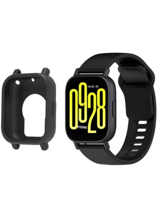 Soft silicone case for Redmi Watch 5 Lite, shockproof screen protector, accessory protective frame black