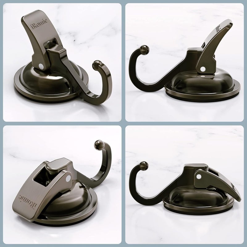 iRomic Heavy Duty Vacuum Suction Cup Hooks (4Pack) for Shower,Glass Window,Kitchen&Bathroom&Restroom Organization，Green Bronze. - Image 1