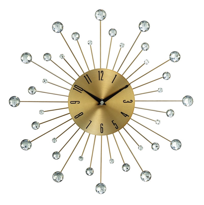 Deco 79 Metal Starburst Decorative Wall Clock With Crystal Accents for Home and Room 14 x 1 x 14 Gold - Image 1