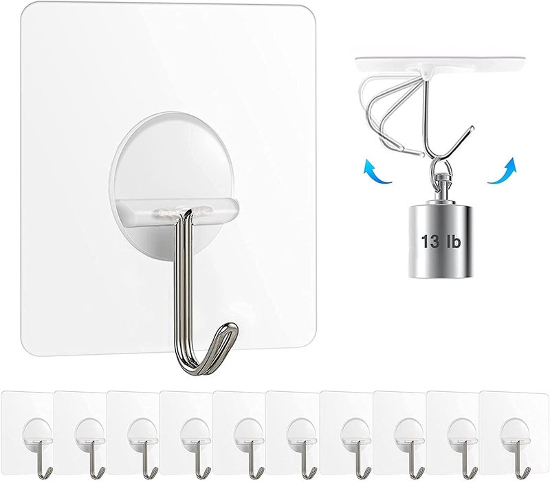 Dargoba Self Adhesive Hooks Wall Out Drilling,10 Pcs Heavy Duty Waterproof Wall Hooks Hanging Strong-Transparent Wall Hanging Hook Kitchen,Outdoor,Clothes Hanging - Polyvinyl Chloride - Image 1