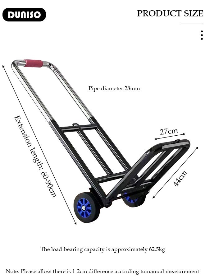 DUNISO Folding Hand Truck, Folding Home Moving Trailer, Light Portable Trolley with 3 Elastic cord, Heavy Duty Portable Luggage Trolley for Home, Luggage, Travel, Warehouse and Office(Blue Rubber Wheel)  - Image 5