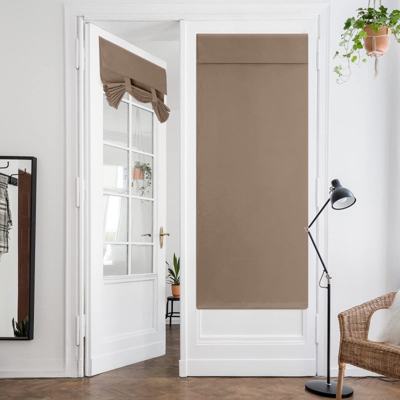 HOMEIDEAS Cappuccino Blackout Door CurtainCoffee Privacy French Door Curtains 26 X 68 Inch Room Darkening Thermal Insulated Tie Up Shades for Bedroom 1 Panel