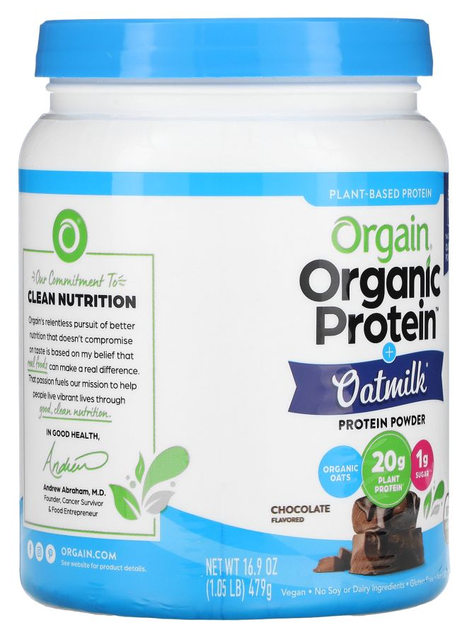 Orgain Organic Protein Powder + Oatmilk Plant Based Chocolate 1.05 lb (479 g) - Image 2