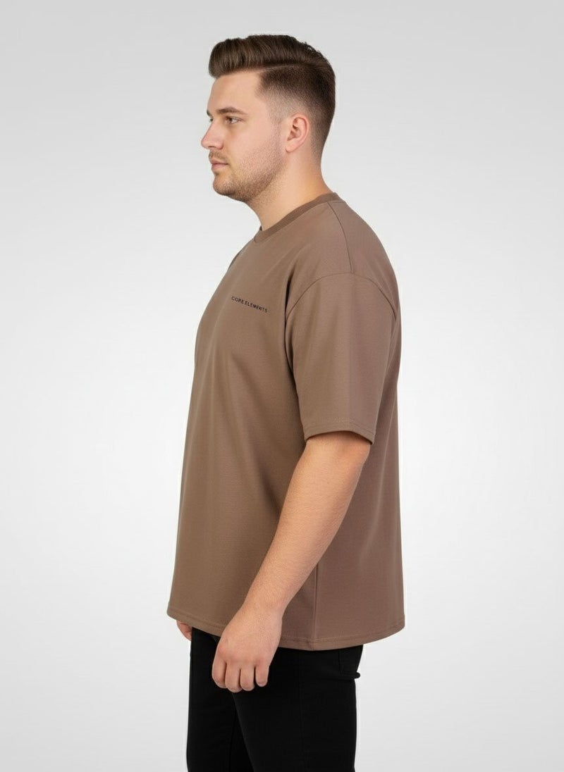 Core Elements Men Crew Neck Short Sleeve Brand Logo T-Shirt, Brown - Image 2