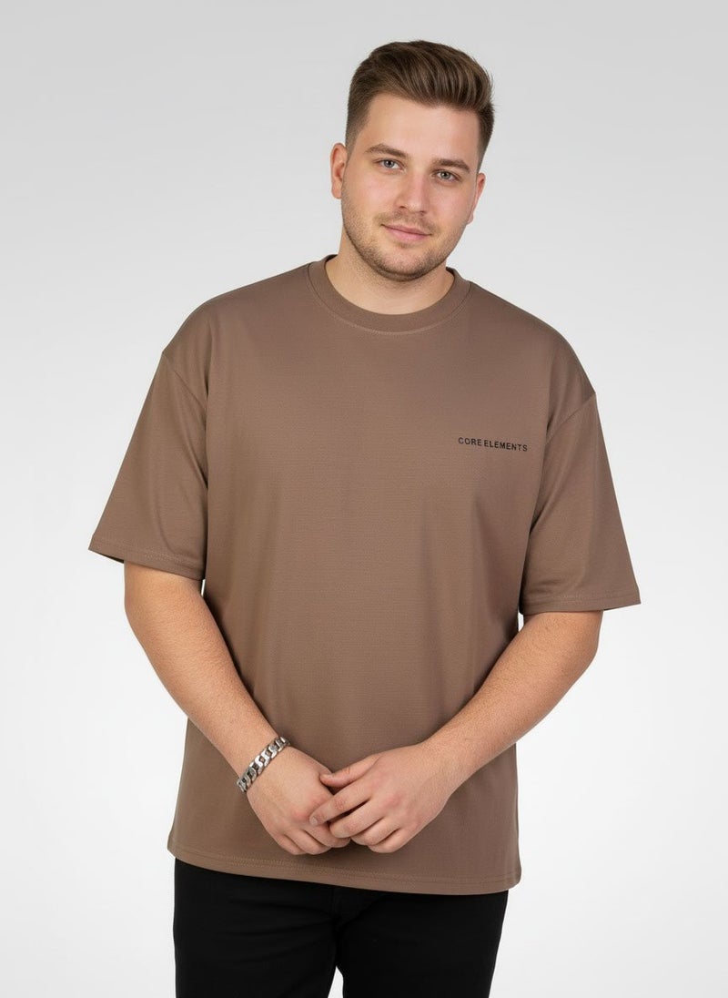 Core Elements Men Crew Neck Short Sleeve Brand Logo T-Shirt, Brown - Image 1