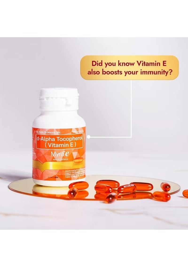 مايرا إي ميرا-إي فيتامين هـ ٤٠٠ وحدة دولية د-ألفا توكوفيرول - مكمل غذائي مضاد للأكسدة للبشرة والعافية (٣٠ كبسولة) - Image 2