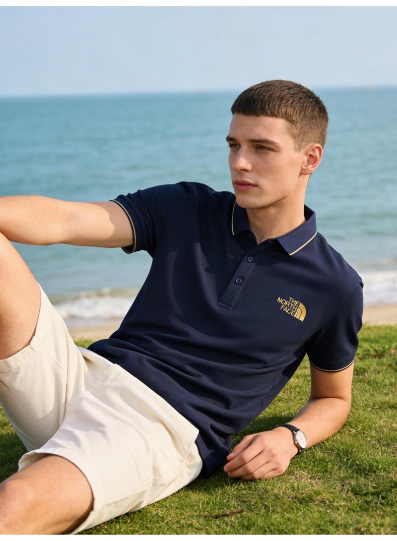 The North Face Contrast Trim Polo Shirt | Premium Moisture-Wicking Piqué Cotton Short Sleeve Casual Top with Gold Logo Embroidery - Image 3