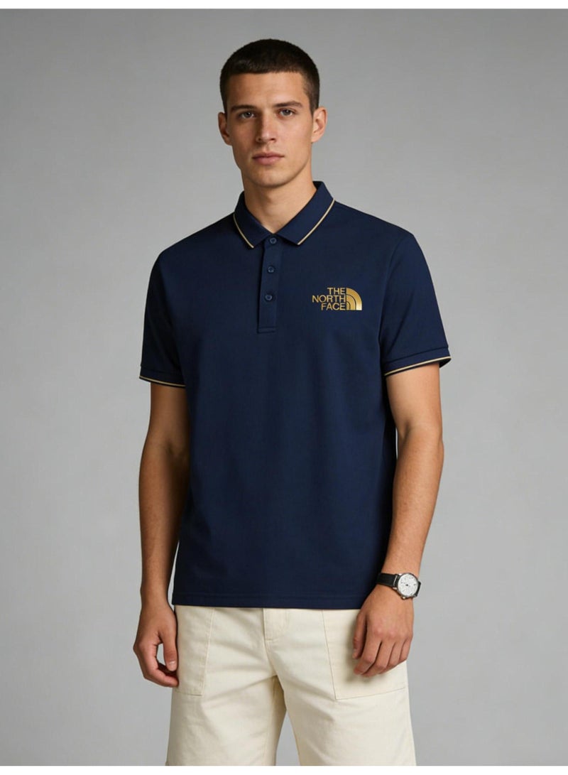 The North Face Contrast Trim Polo Shirt | Premium Moisture-Wicking Piqué Cotton Short Sleeve Casual Top with Gold Logo Embroidery - Image 2