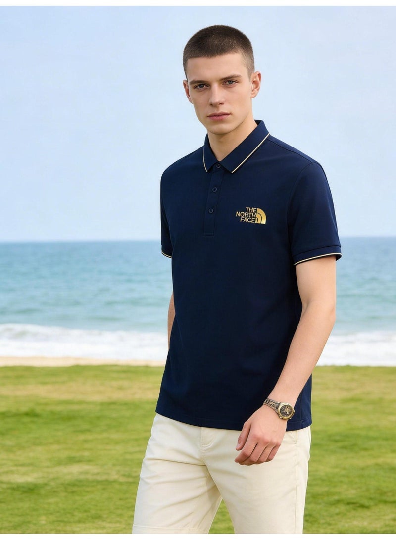 The North Face Contrast Trim Polo Shirt | Premium Moisture-Wicking Piqué Cotton Short Sleeve Casual Top with Gold Logo Embroidery - Image 4