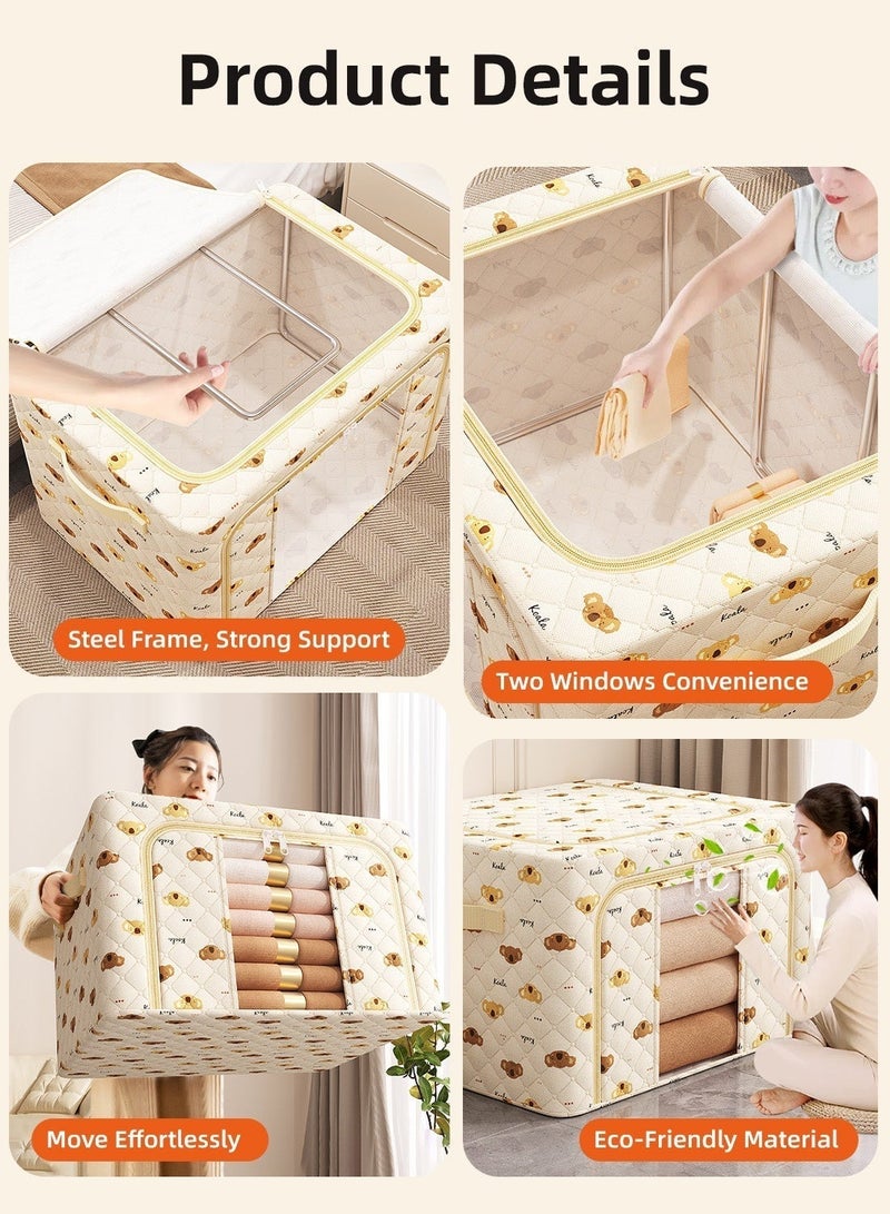 2 قطعة صناديق تخزين للأطفال مع أغطية، منظم ألعاب قابل للطي بإطار فولاذي، صناديق تخزين خزانة أطفال بنافذتين، منظم خزانة أطفال منظم غرفة ألعاب للألعاب والملابس والكتب، تصميم كوالا لطيف - Image 3