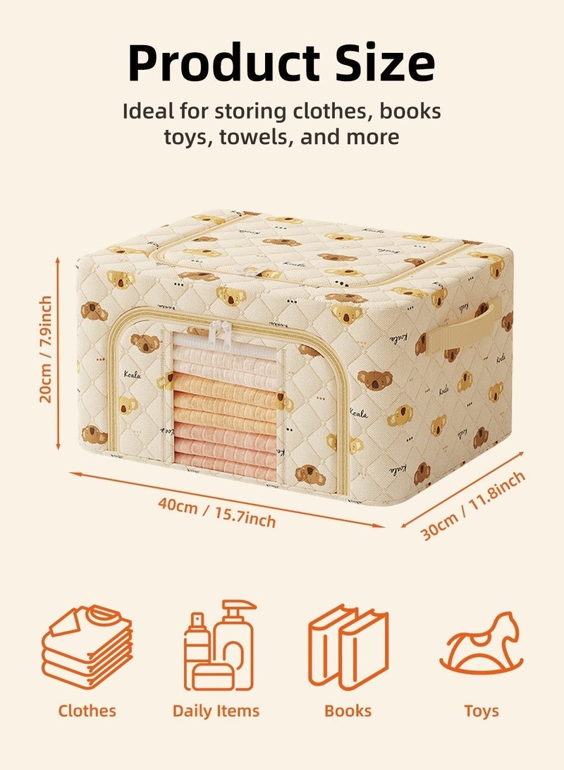 2 قطعة صناديق تخزين للأطفال مع أغطية، منظم ألعاب قابل للطي بإطار فولاذي، صناديق تخزين خزانة أطفال بنافذتين، منظم خزانة أطفال منظم غرفة ألعاب للألعاب والملابس والكتب، تصميم كوالا لطيف - Image 5