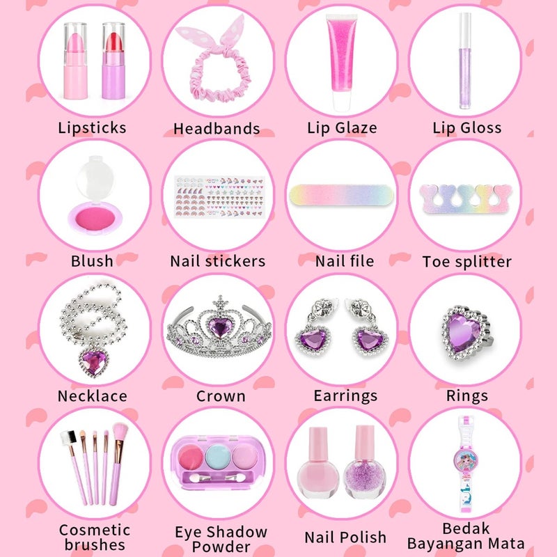 Kids Makeup Toy Set with Lipstick, Eyeshadow, Nail Polish and Accessories for Girls - Image 3