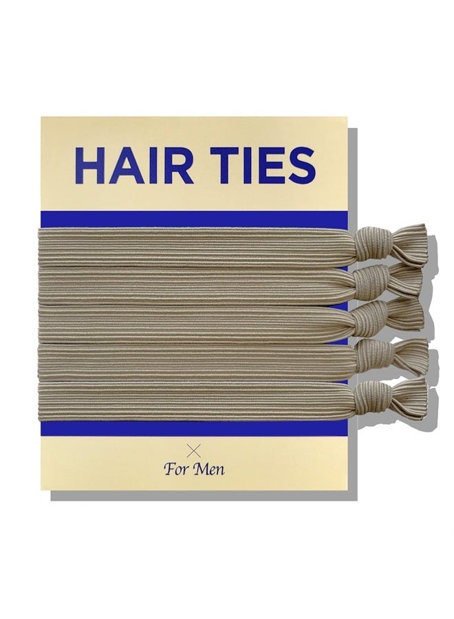 HAVHAF Knotted Mens Hair Ties For Men 5 pcs (Wide, Cream) - No damage Crease Breakage Man Bun Hair Tie Men with Long Hair | For Buns Curly Thick Elastic Hair Ties For Guys | Perfect hairtie For Men (C - Image 1
