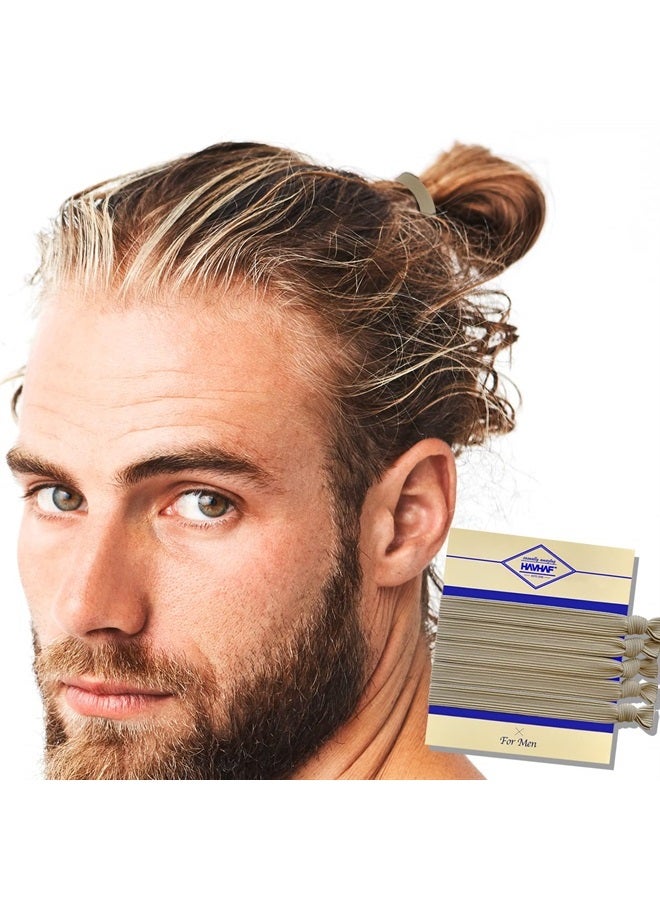 HAVHAF Knotted Mens Hair Ties For Men 5 pcs (Wide, Cream) - No damage Crease Breakage Man Bun Hair Tie Men with Long Hair | For Buns Curly Thick Elastic Hair Ties For Guys | Perfect hairtie For Men (C - Image 2