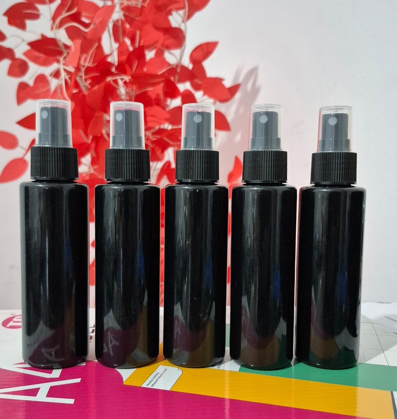 Black Spray Bottles, Set of 5 100ml Refillable Plastic Cosmetic Containers for Travel Fine Mist Sprays