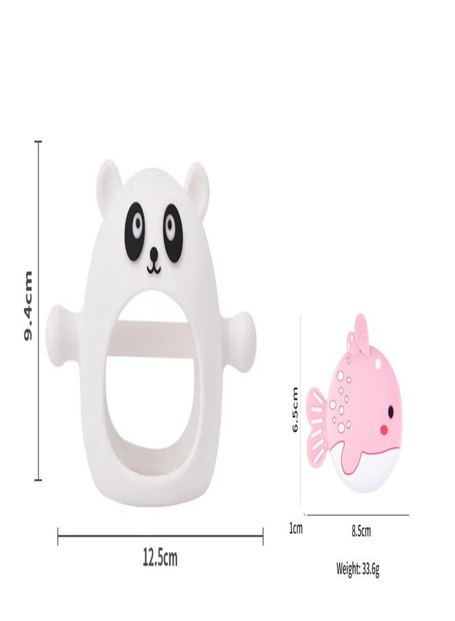 RUKAN Silicone Baby Teether Toys Never Drop Infant Teething Mitten Toys, Fish Multi-Textured Surface for Soothing Gums 6 to 12 Months, Helps Biting Skills Development (White & Pink) - Image 3