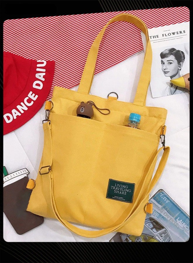 Joychic حقيبة كتف قماشية عصرية متعددة الوظائف بسعة كبيرة لطلاب الجامعات حقيبة ظهر قابلة للطي خفيفة الوزن حقيبة توت صفراء - Image 4