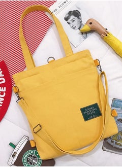 Joychic Casual Canvas Shoulder Bag Multifunction Large Capacity College Students Backpack Foldable Lightweight Tote Bag Yellow  - Image 2