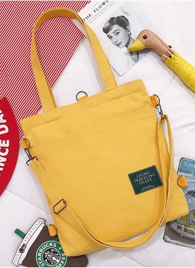 Joychic Casual Canvas Shoulder Bag Multifunction Large Capacity College Students Backpack Foldable Lightweight Tote Bag Yellow  - Image 2