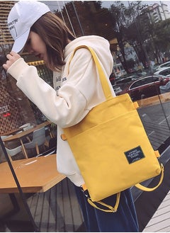 Joychic Casual Canvas Shoulder Bag Multifunction Large Capacity College Students Backpack Foldable Lightweight Tote Bag Yellow  - Image 4