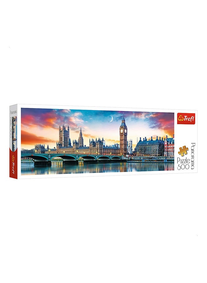 Trefl Panorama Big Ben and Palace of Westminster, London 500 Piece Jigsaw Puzzle Red 26"x9" Print, DIY Puzzle, Creative Fun, Classic Puzzle for Adults and Children from 10 Years Old - Image 1