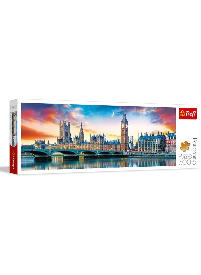 Trefl Panorama Big Ben and Palace of Westminster, London 500 Piece Jigsaw Puzzle Red 26"x9" Print, DIY Puzzle, Creative Fun, Classic Puzzle for Adults and Children from 10 Years Old - Image 4