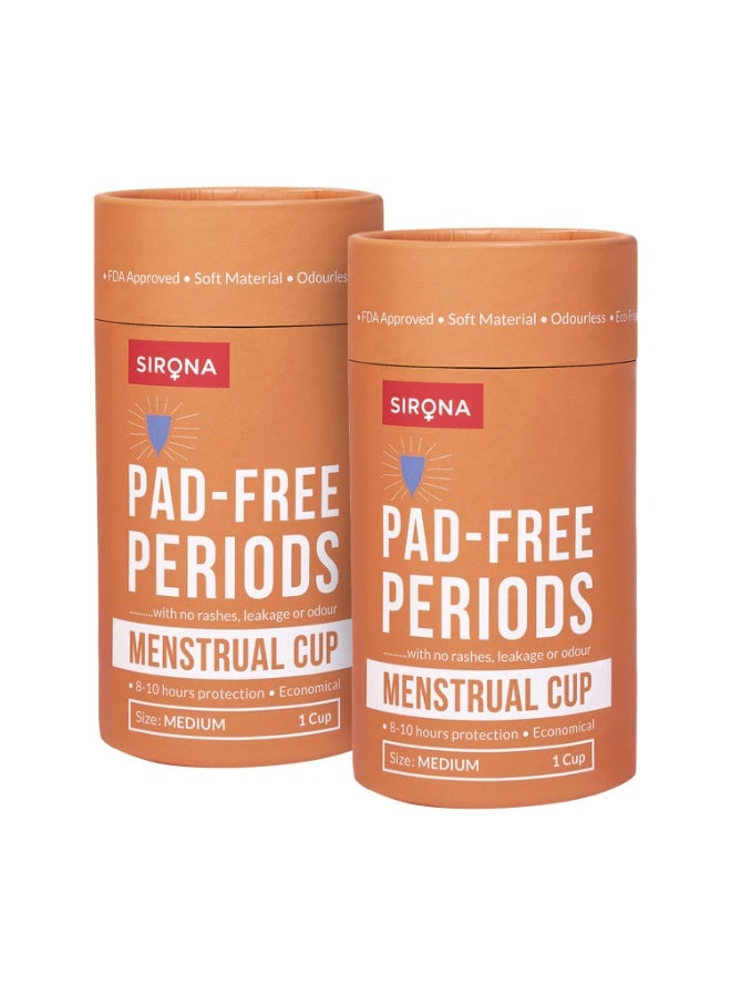 Sirona Reusable Menstrual Cup for Women | Medium Size with Free Pouch | Pack of 2| Ultra Soft, Odour and Rash Free|100% Medical Grade Silicone | No Leakage | Protection for Up to 8-10 Hours - Image 1