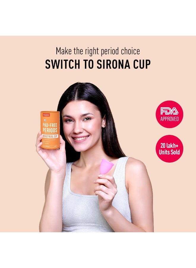 Sirona Reusable Menstrual Cup for Women | Medium Size with Free Pouch | Pack of 2| Ultra Soft, Odour and Rash Free|100% Medical Grade Silicone | No Leakage | Protection for Up to 8-10 Hours - Image 2