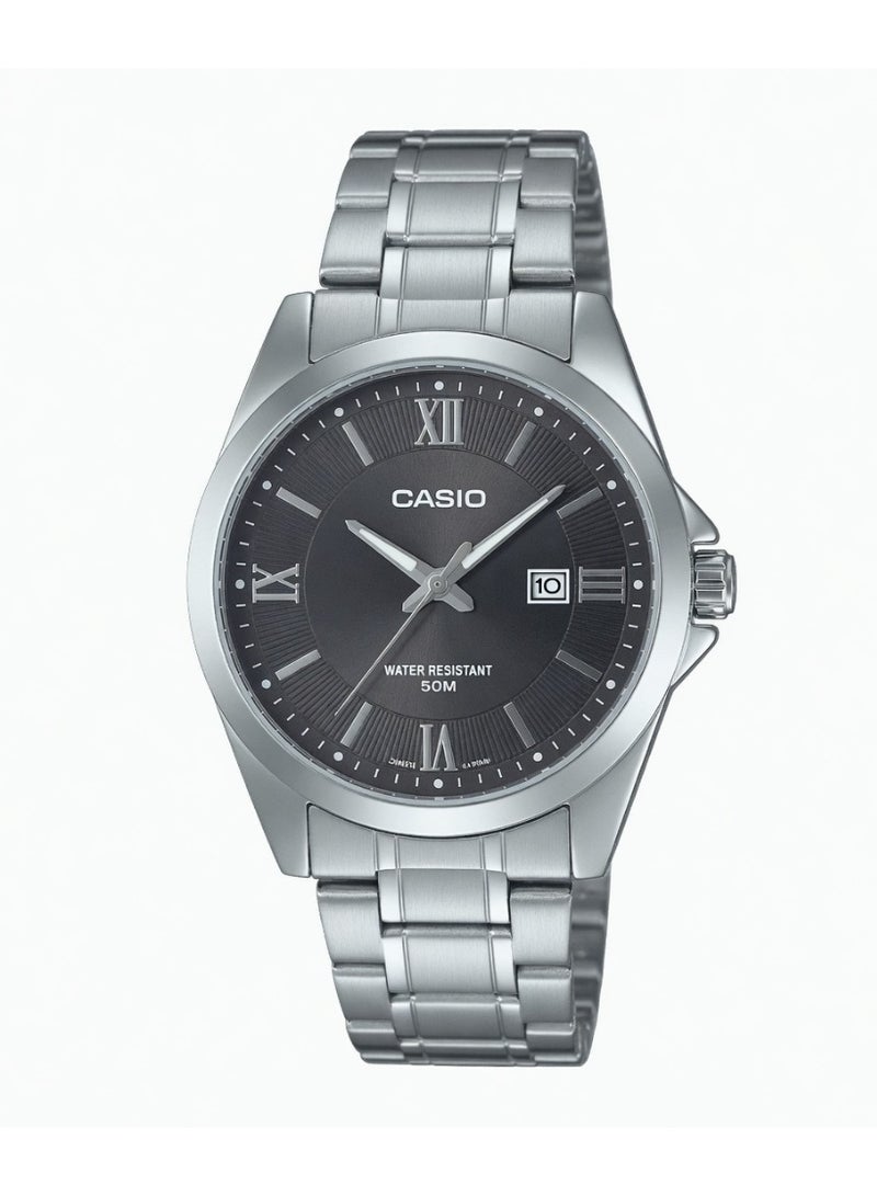 Casio Men's Classic Analog Watch - Black Dial, Roman Numerals, Stainless Steel Band - MTP-V004D-1B
