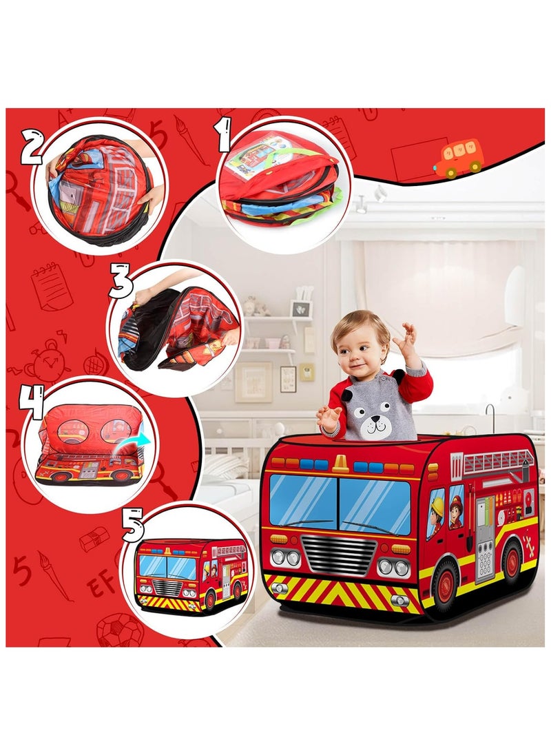 NNEWVANTE for 3-8 YearFire truck tent: Truck Play Tent Pop Up Playhouse Toys for Kids Gifts for 3 4 5 6 7 8 Year Old Boys Girls Toy Presents Foldable Play Tent Set Outdoor Indoor Garden Childrens Toy.Firetruck  - Image 2
