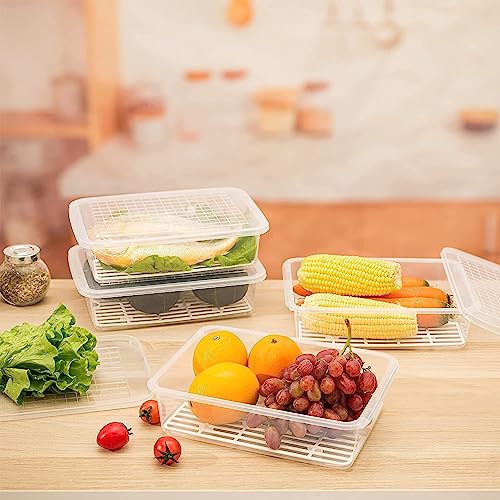 BUNVOX™ Fridge Storage Boxes, Fridge Organizer with Removable Drain Plate & Lid, Stackable Portable Freezer Storage Containers Tray To Keep Fresh for Fish, Meat, Vegetables, Fruit, 2500ml (6) - Image 2