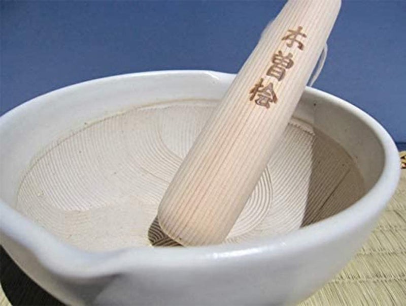 Mino Ware Made in Japan Ripple Ridge Mortar and Pestle (uribachi and Surikogi Set Small 4.92Inches for Both Right and Left Handed Ivory Authentic Mino Ware Pottery M87853 - Image 4