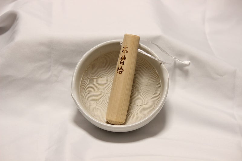 Mino Ware Made in Japan Ripple Ridge Mortar and Pestle (uribachi and Surikogi Set Small 4.92Inches for Both Right and Left Handed Ivory Authentic Mino Ware Pottery M87853 - Image 2